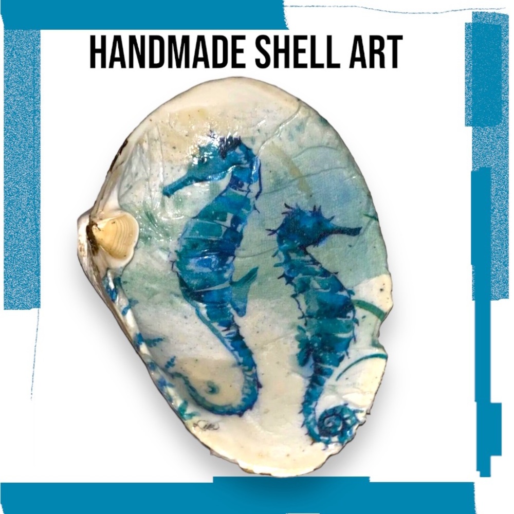 Handcrafted Decoupage Seashell Trinket Dish & Accent Piece.